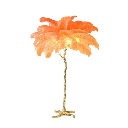 Nordic Ostrich Feather Led Floor Lamp Resin Copper Living Room Home Decor Standing Light Indoor Lighting Bedroom Bedside Light