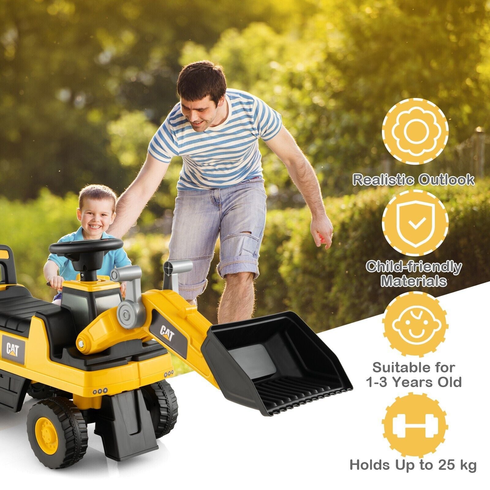 Kid'S Ride-On Excavator with Adjustable Bucket