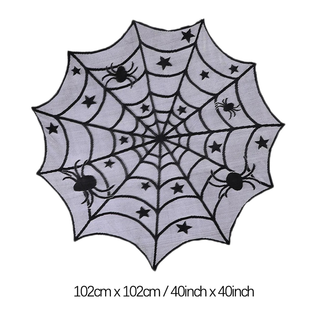 Halloween Lace Spider Web Table Runner Tablecloth Halloween Black Fireplace Mantel Cover for Home Party Halloween Decoration