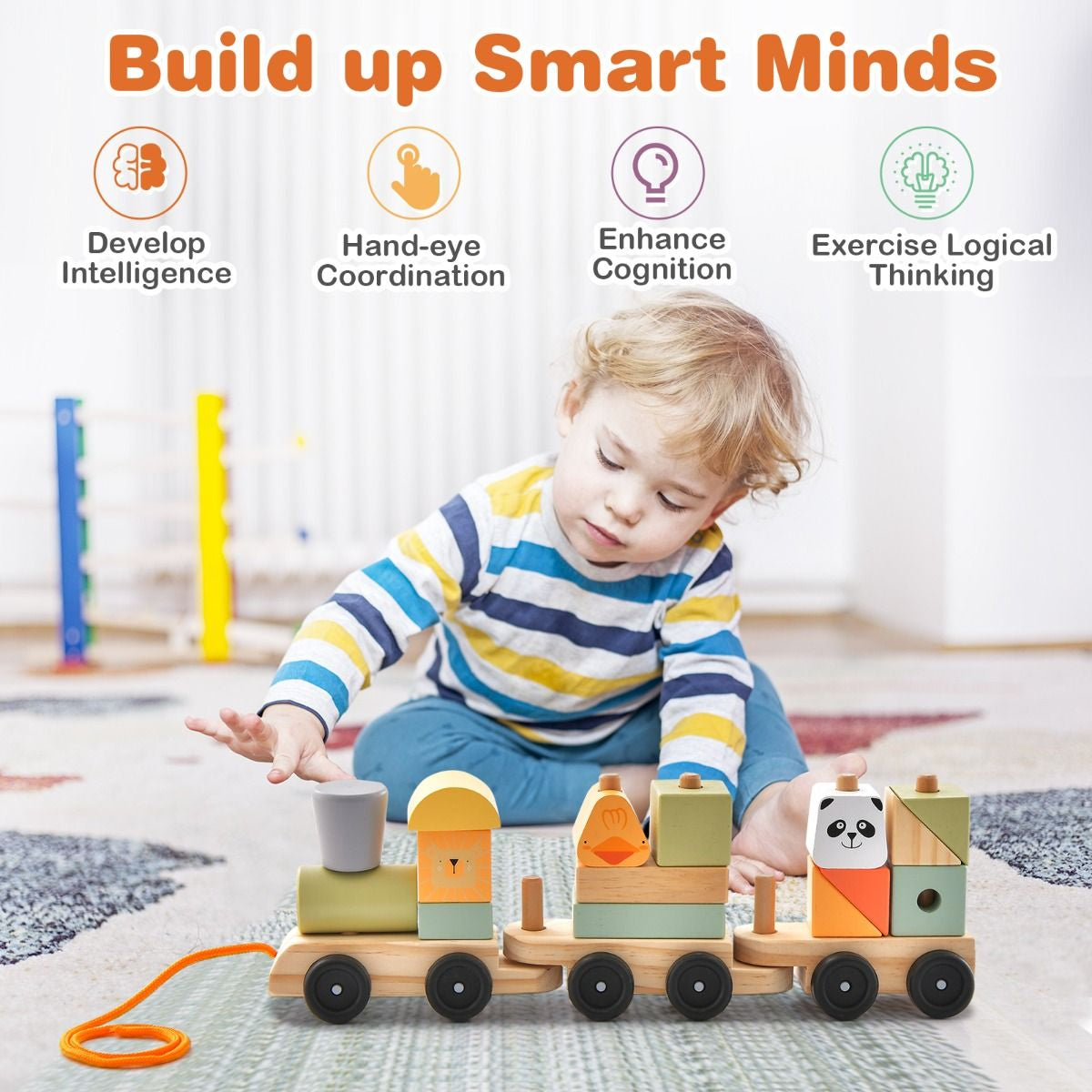 3-Section Toy Train with Stackable Building Blocks