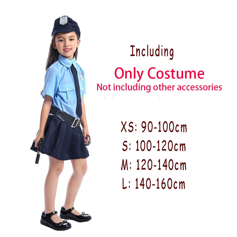 Girls Halloween Cop Police Officer Costume Kids Child Role-Playing Cosplay Policeman Uniform Party Fancy Dress