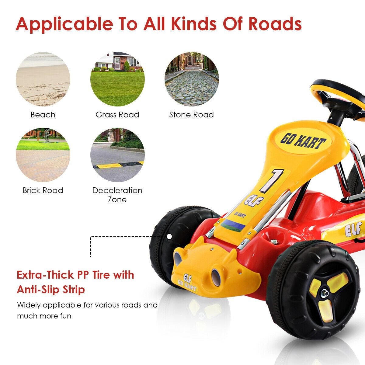 Kids Pedal Go Cart with Adjustable Seat and Non-Slip Wheels