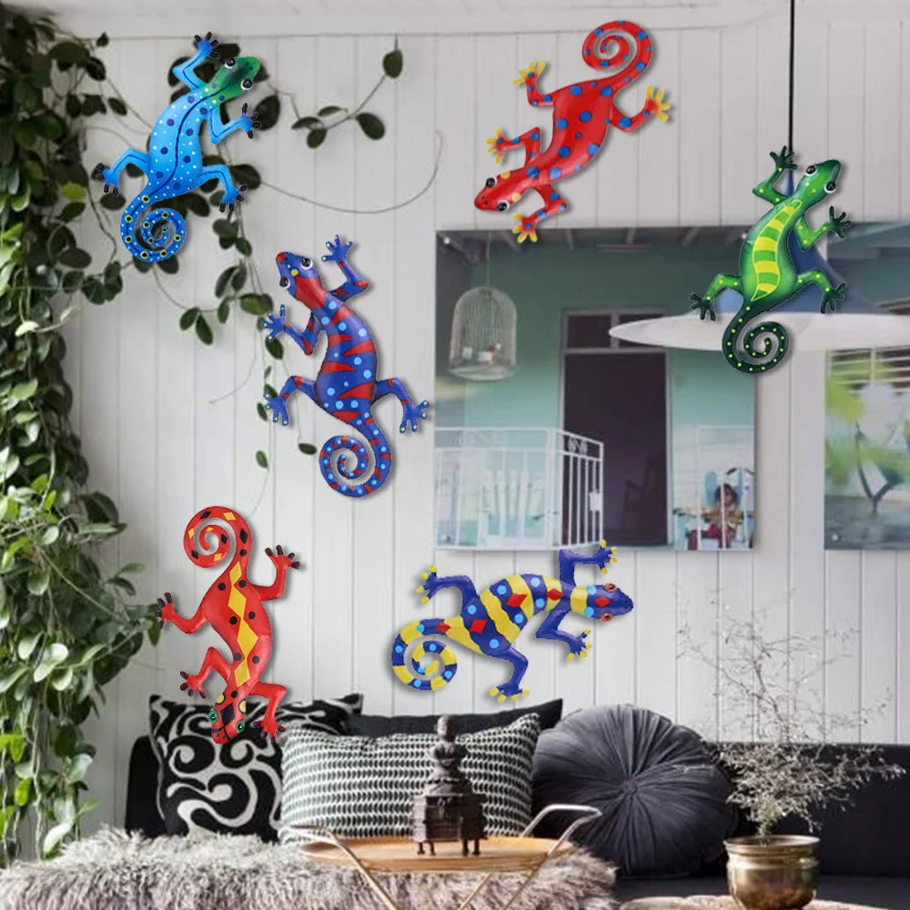 Metal Gecko Art Outdoor Garden Backyard Metal Animal Decoration Gift Home Deco Garden Micro Landscape Hanging Decoration