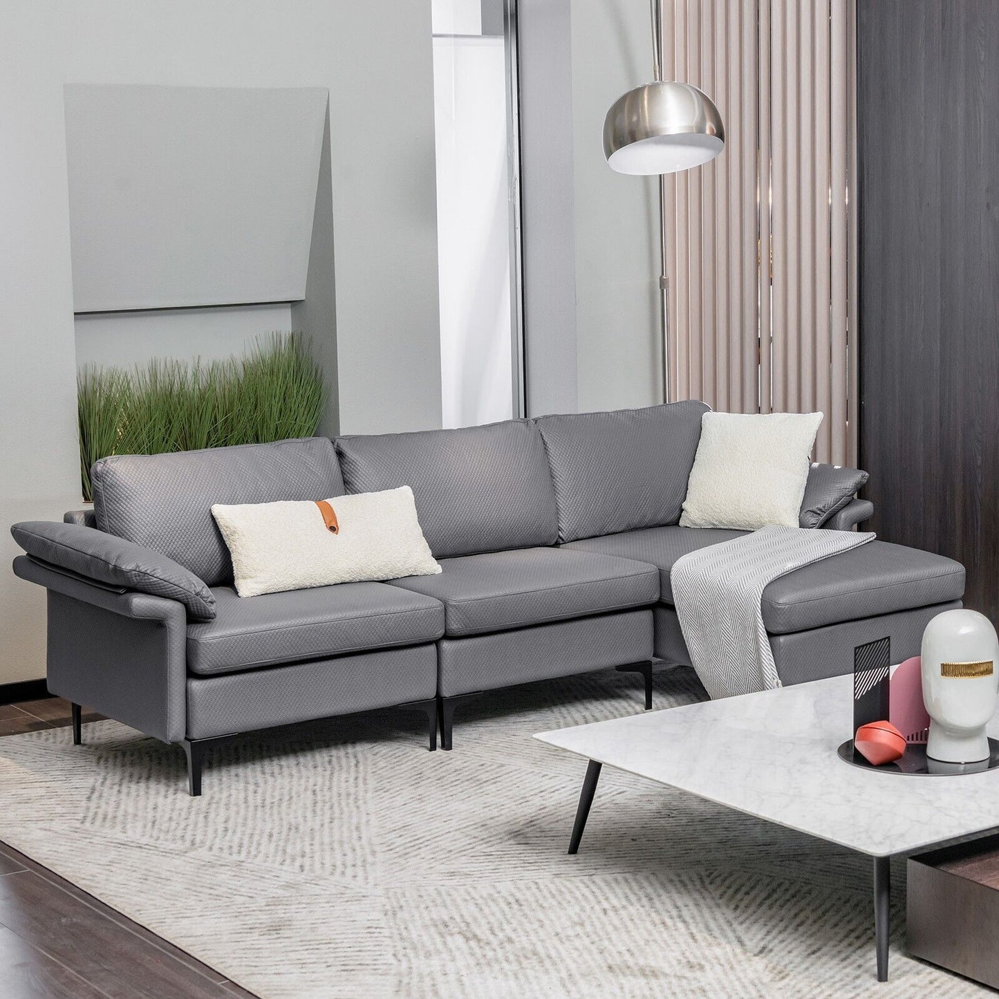 L-Shaped 3-Seat Upholstered Sectional Sofa