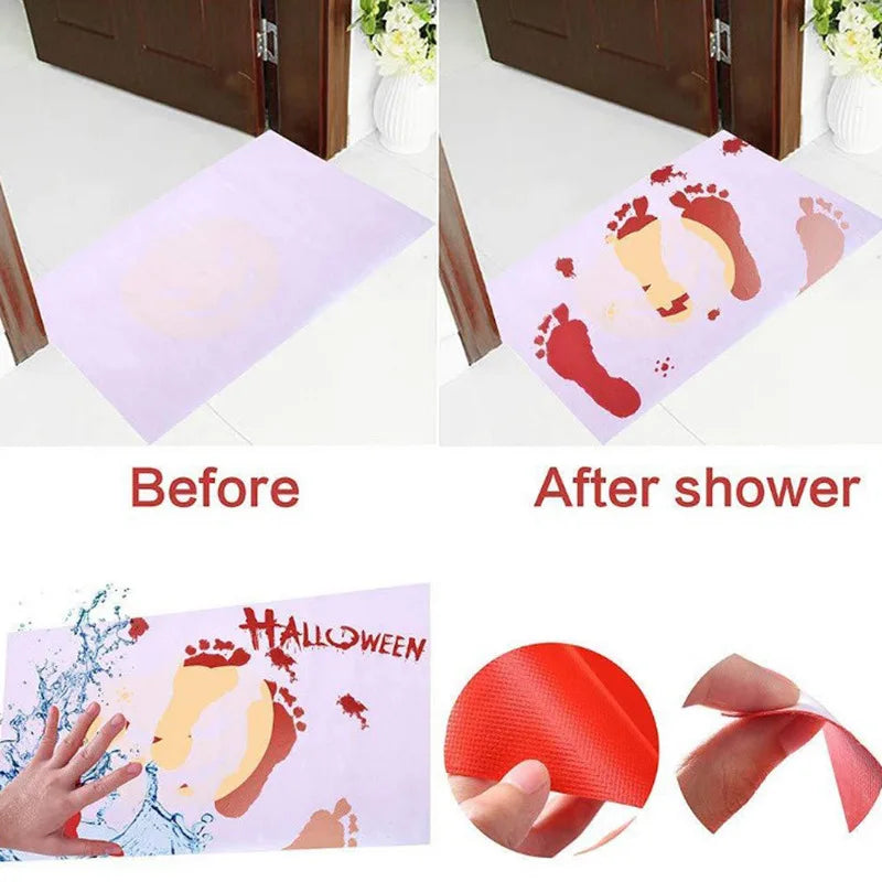 Halloween Blood Bath Mat Color Changing Sheet Turns Red Wet Make You Bleeding Footprints Shower Carpet