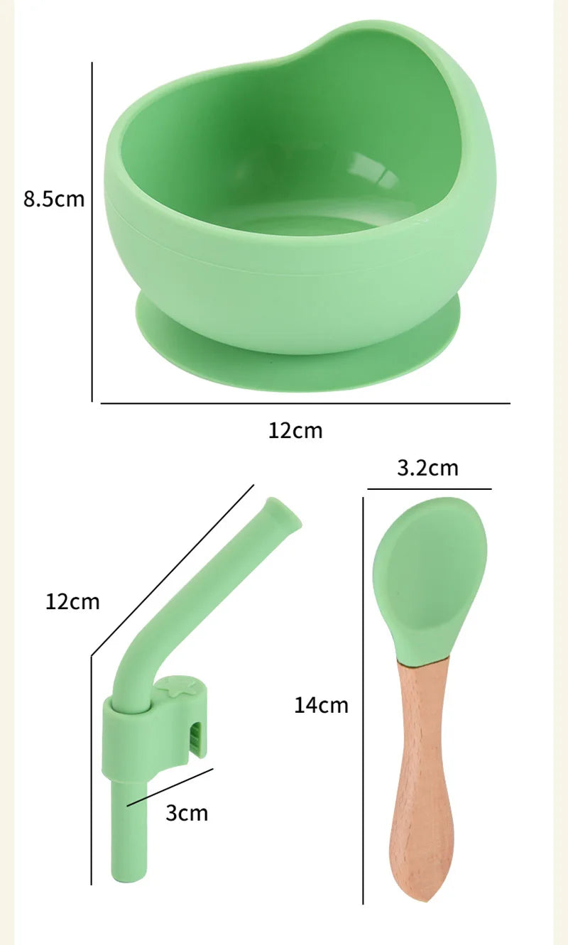 Food Grade Silicone Baby Feeding Bowl Set Solid Color Waterproof Kids Feeding Bowl with Spoon Children Tableware Dinnerware Set