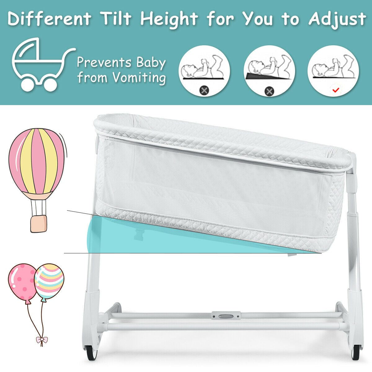 Baby Bedside Cot with Washable Mattress and Breathable Mesh