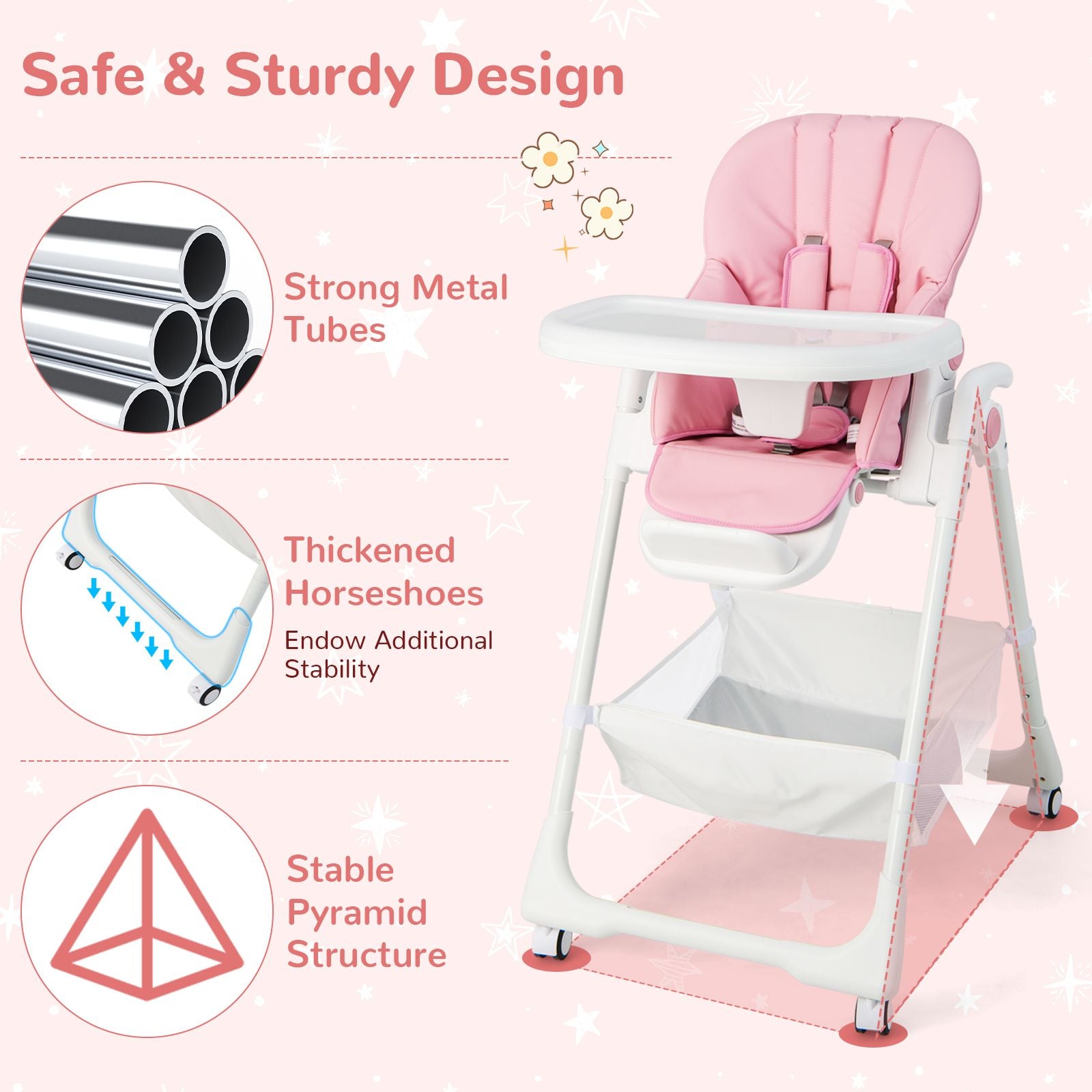 Baby Highchair with Safe, Adjustable and Folding Design