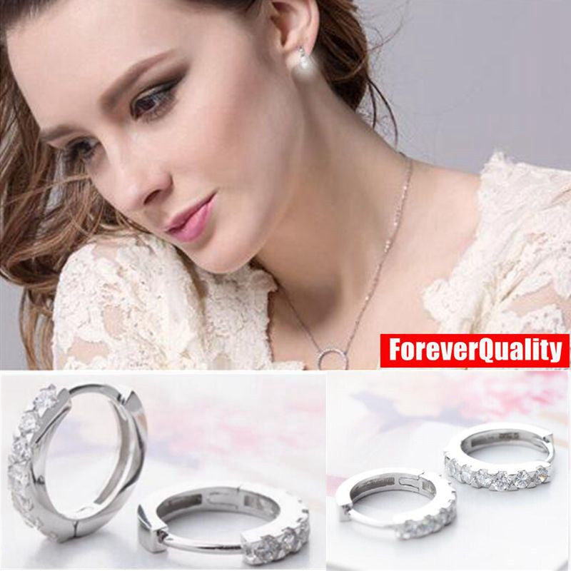 Charm Crystal 925 Sterling Silver Stud Hoop Earrings Fashion Women UK Jewelry