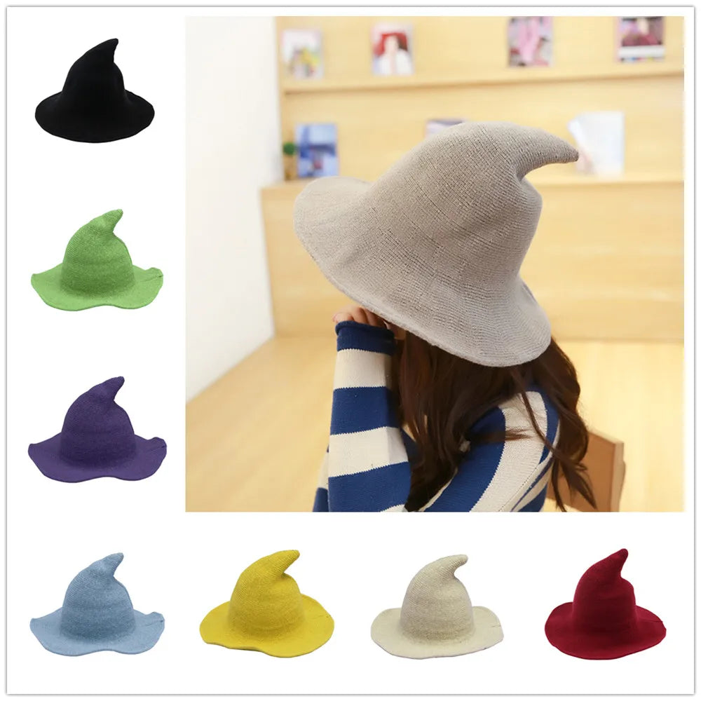 Halloween Knit Wool Wizard Hat Adult Kids Witch Caps Halloween Holiday Costume Props Festival Party Hat Halloween Decoration 할로윈