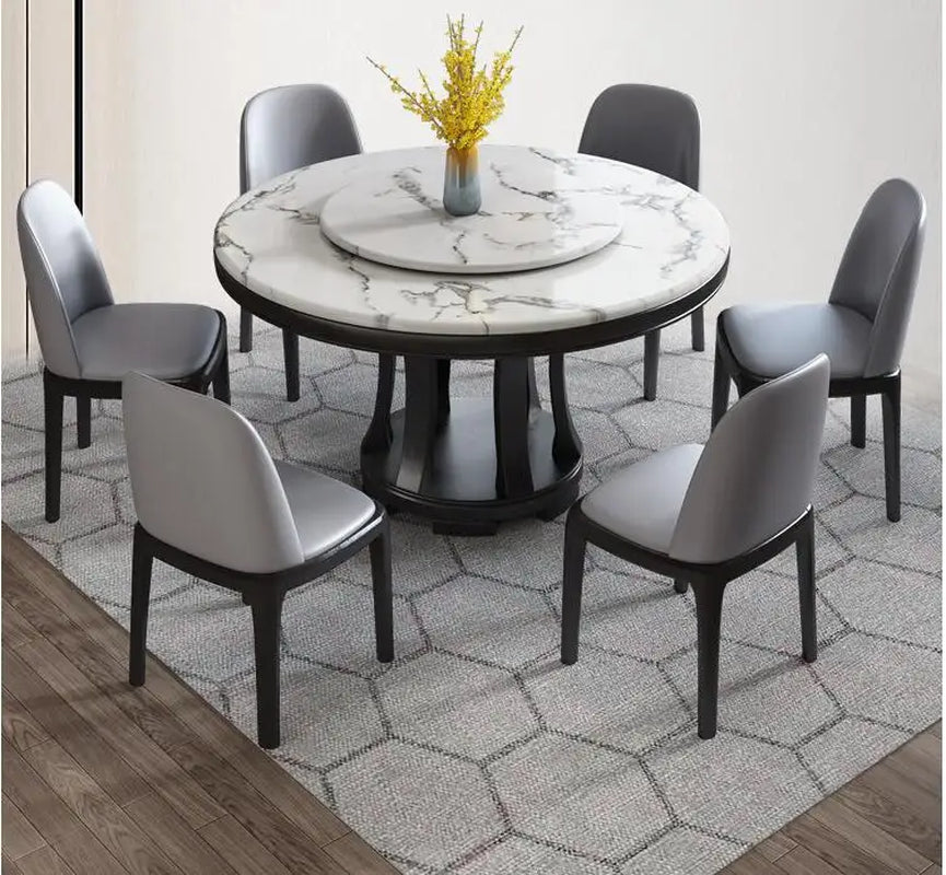 Nordic Marble round Dining Table and Chair Combination with Turntable Luxury Turning Tables