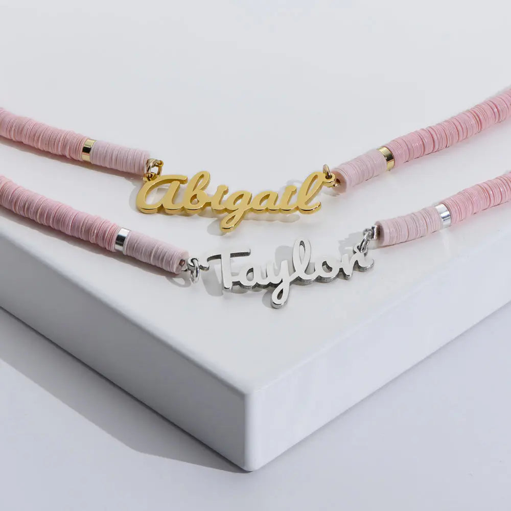 Custom Name Necklace Pearl Clay Necklace Name Necklace Pendant Handmade Women Necklace Christmas Gift for Girls Birthday Gift