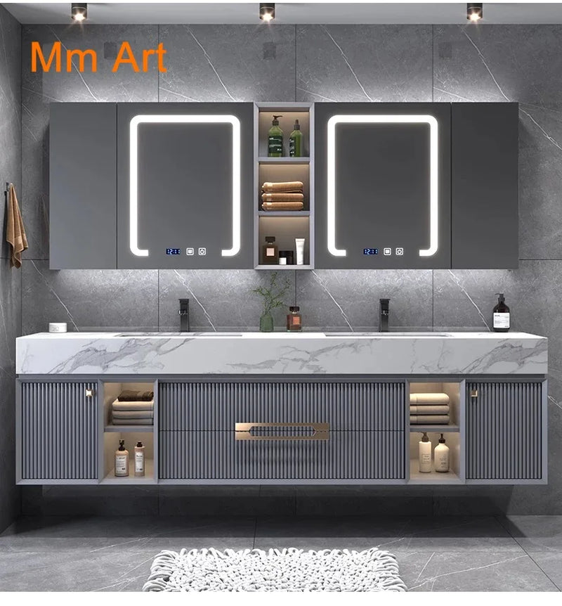 Hot Sale Best Quality Bathroom Double Sink Rock Stone Vanity Luxury Bathroom Cabinet