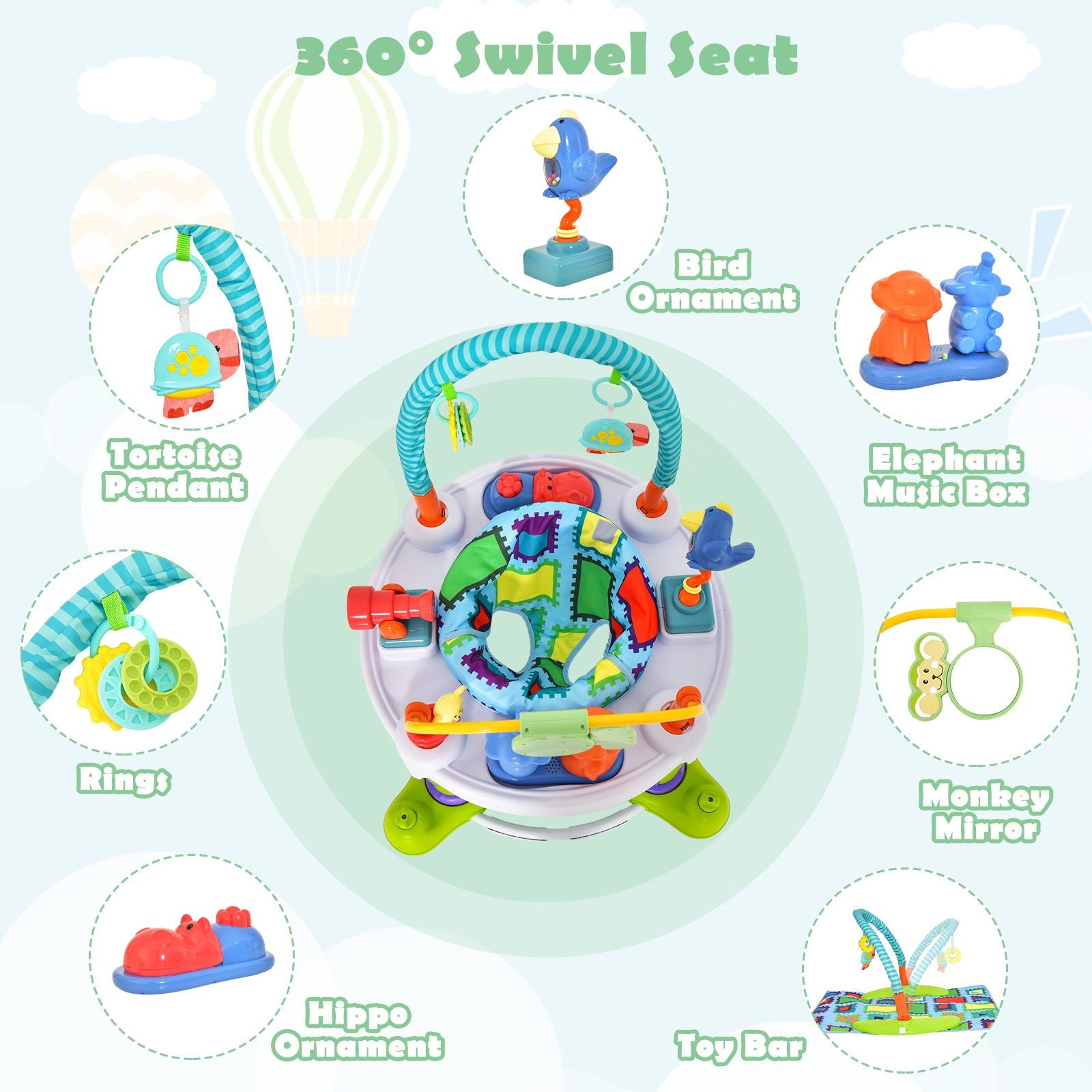 4-In-1 Baby Bouncer Activity Center with 3 Adjustable Heights