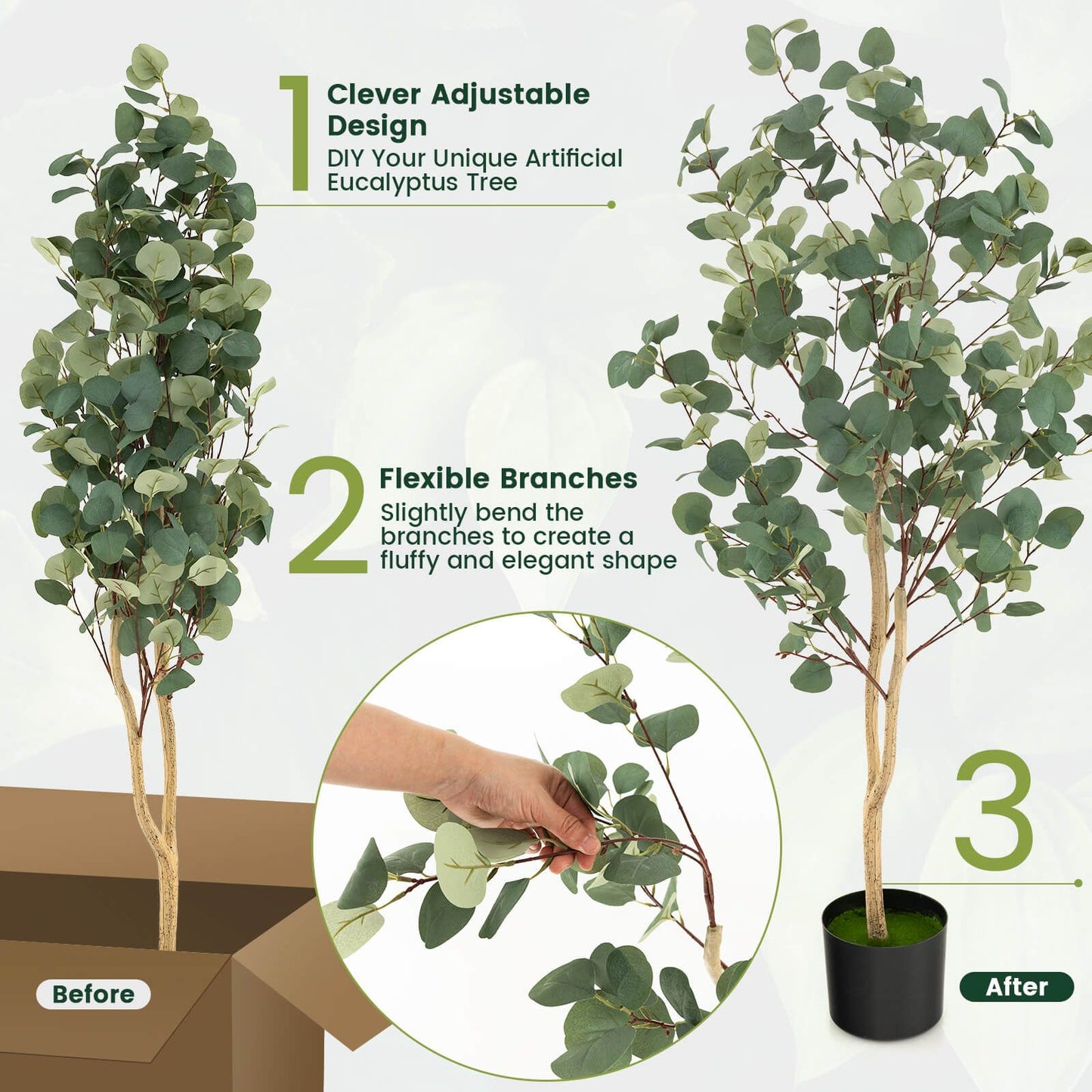 1.4/1.65 M Artificial Eucalyptus Tree with Silver Dollar Leaves