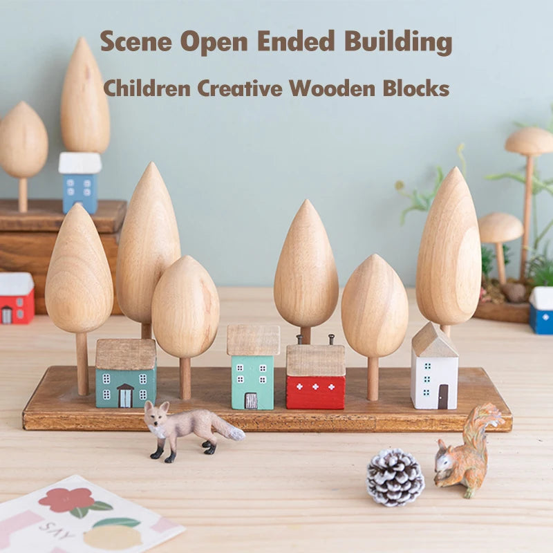 Nordic Waldorf Wooden Toys House Forest Building Blocks Ornaments Toy Montessori Educational Open Ended Wooden Toys for Children