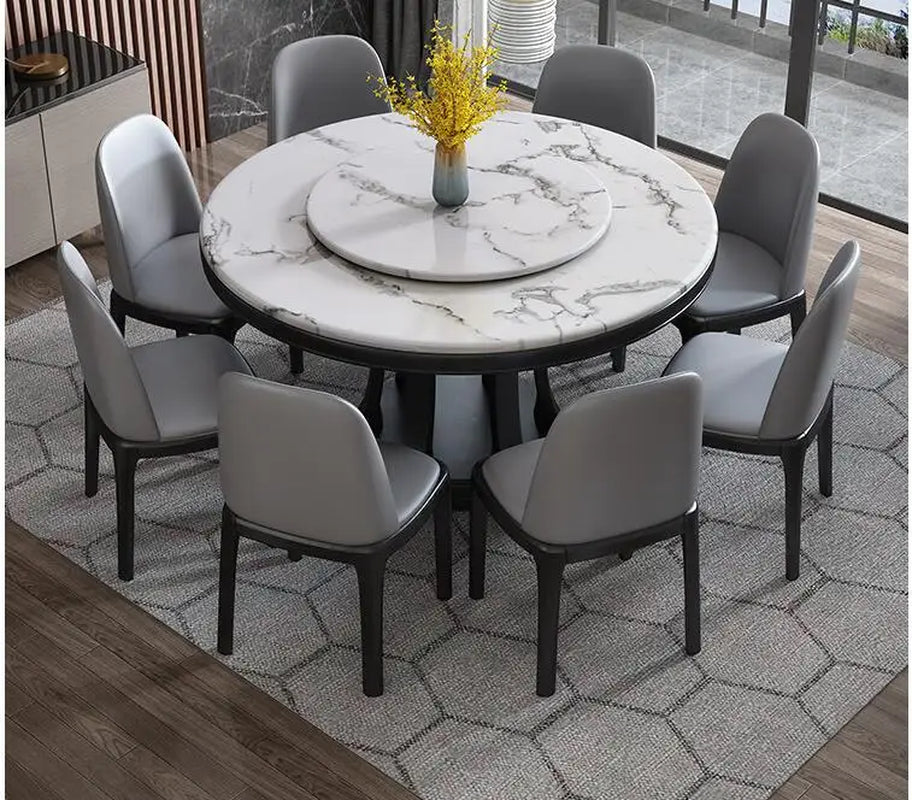 Nordic Marble round Dining Table and Chair Combination with Turntable Luxury Turning Tables