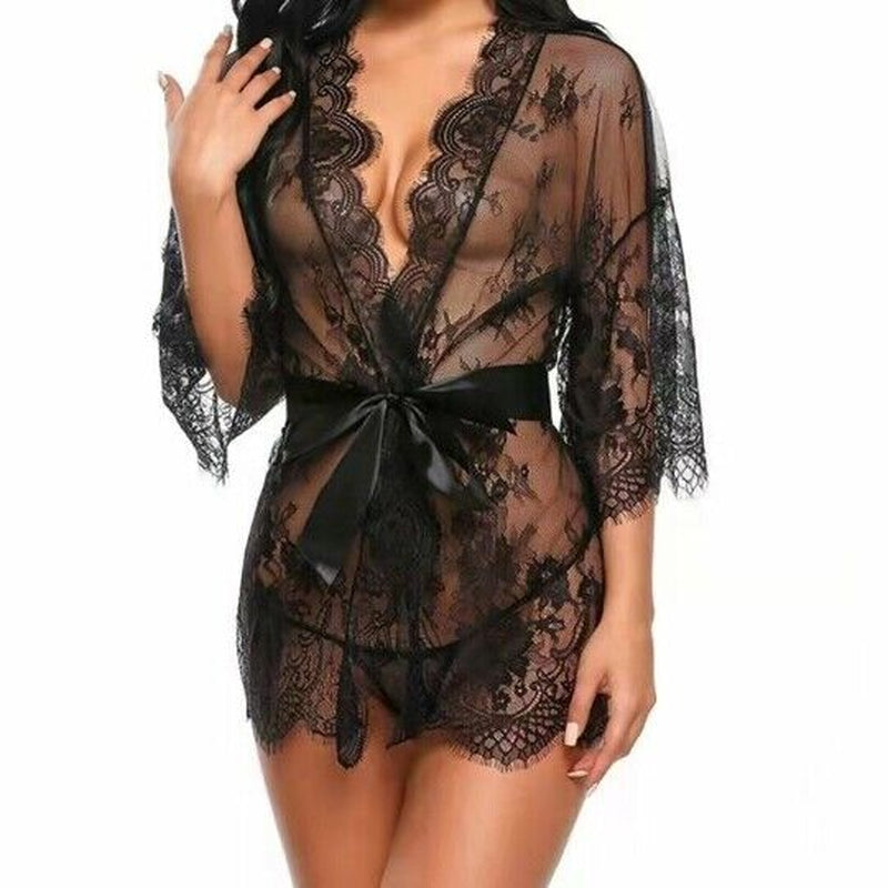 Women Sexy Gown Nightdress Lace Lingerie Sleepwear Ladies Wraps Dress Robe