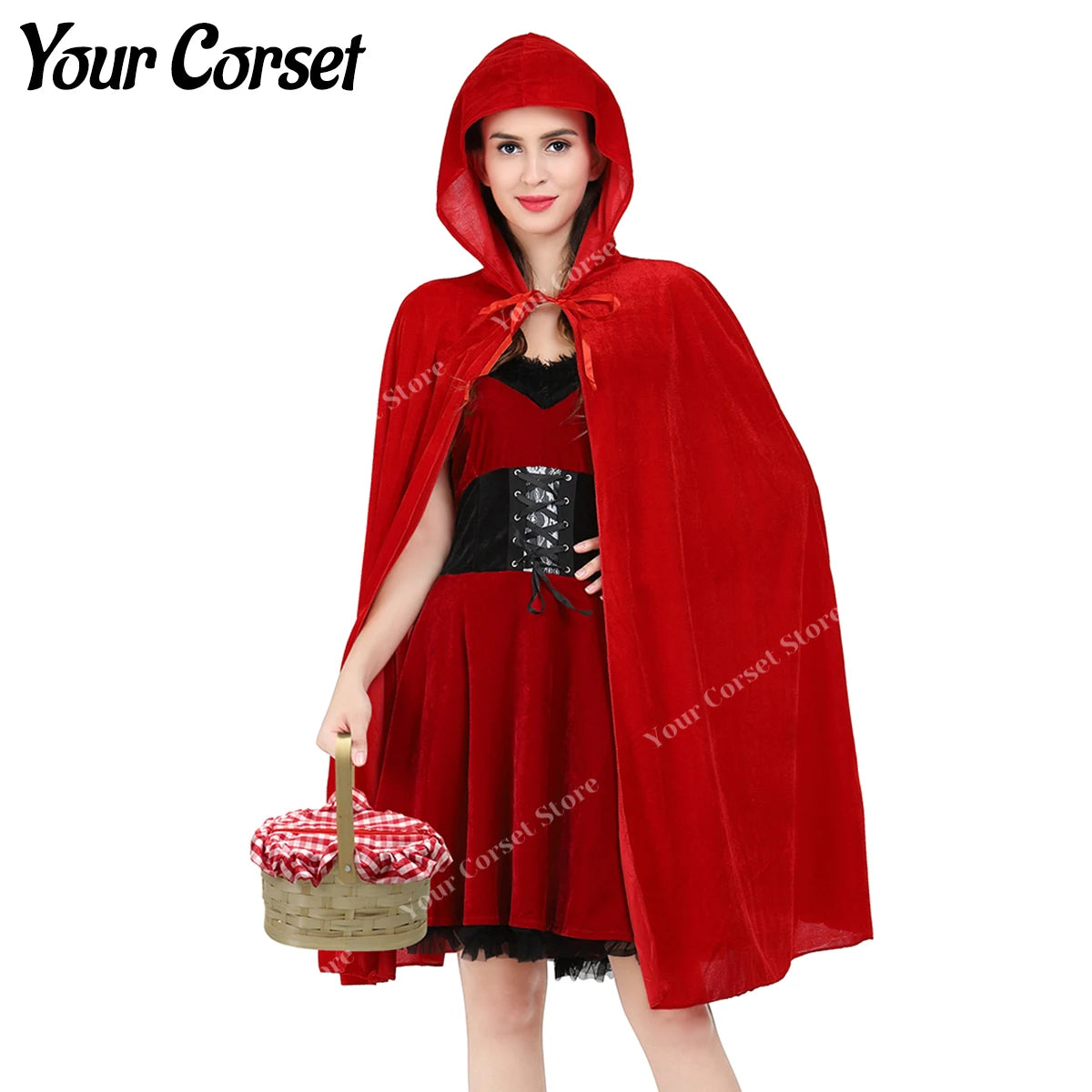 Cloak with Hood Halloween Little Red Riding Hood Costume for Women Vintage Velvet Cloak Cape with Hood Cosplay Halloween Costume