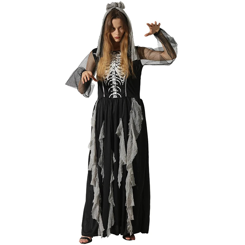 Women Gothic Skeleton Bride Costume Girl Corpse Bride Costumes Scary Skeleton Halloween Costume 2020 New Arrival