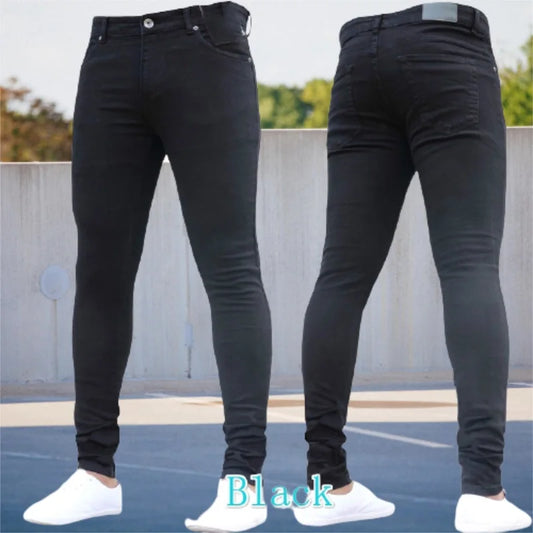 Mens Pants Pure Color Stretch Jeans Casual Slim Fit Work Trousers Male Vintage Wash plus Size Pencil Pants Skinny Jeans for Men