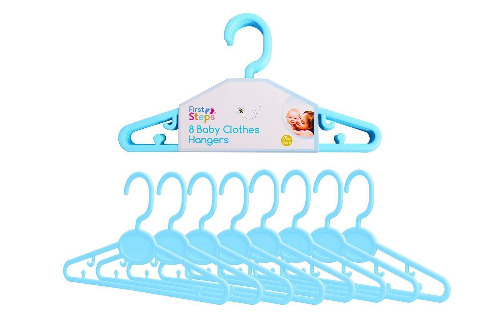 FIRST STEPS BABY CLOTHES HANGERS 8/PK BLUE BABY TODDLER KIDS X3