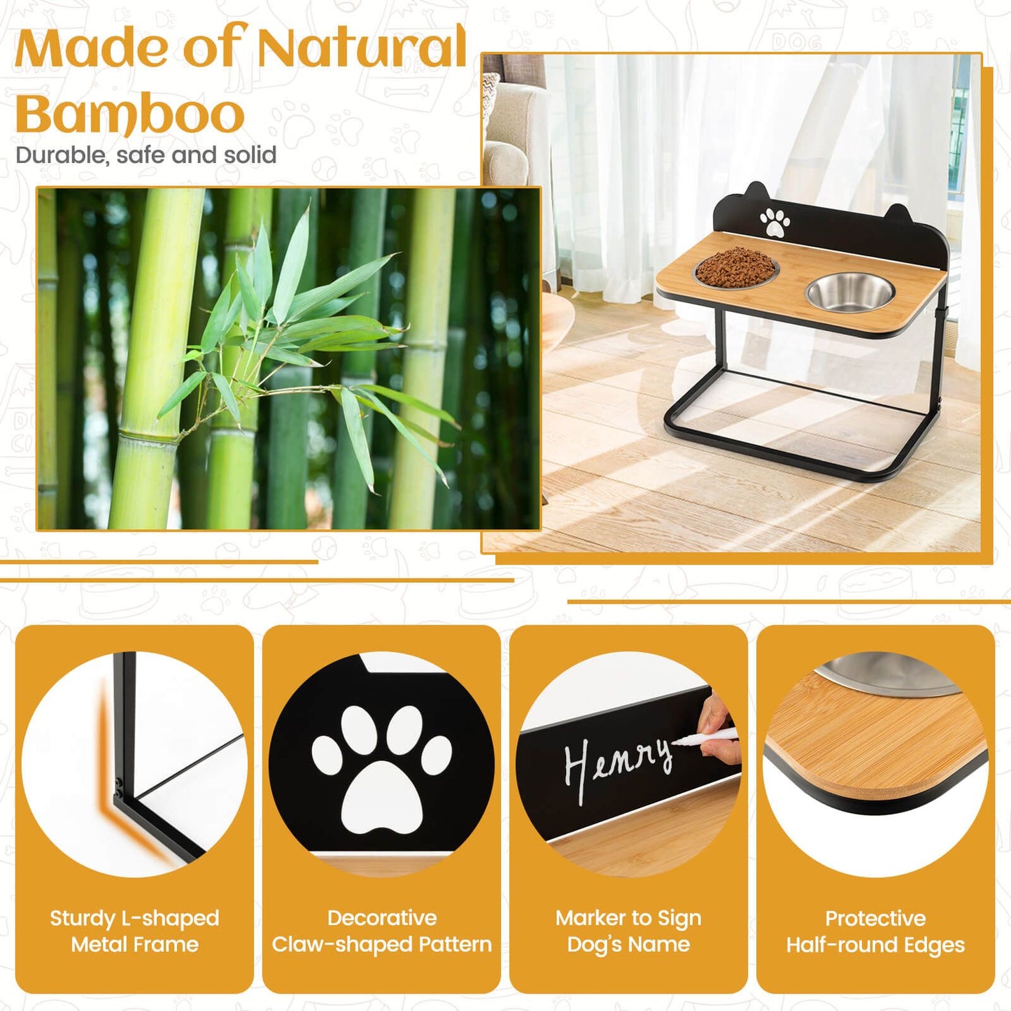 Elevated Dog Bowls Feeder with 3 Heights Adjustable and Marker