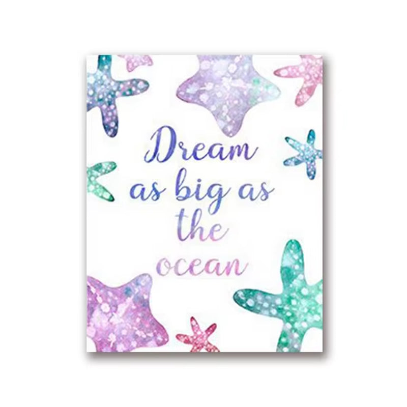 Mermaid Canvas Posters Nursery Wall Art Print Watercolor Sea Animals Starfish Turtle Octopus Painting Girls Room Wall Art Decor