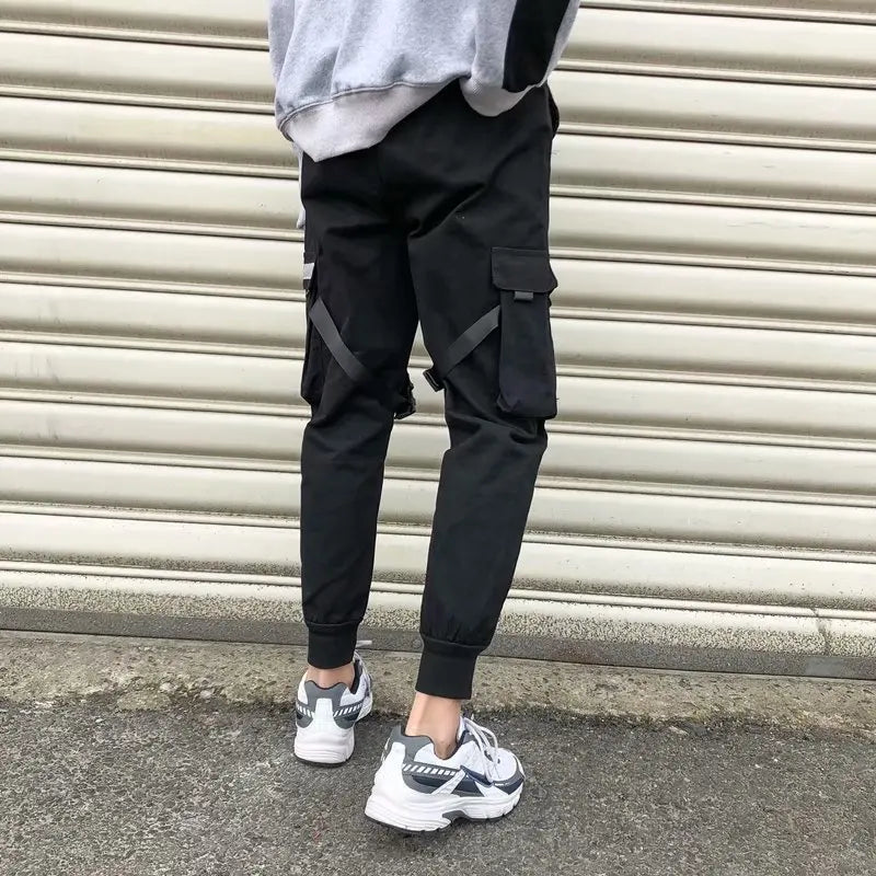 Ribbons Harem Joggers Men Cargo Pants Streetwear 2023 Hip Hop Casual Pockets Track Pants Male Harajuku Fashion Trousers