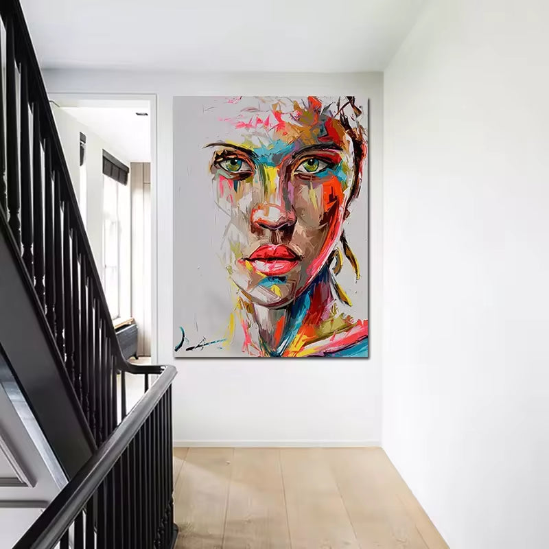 High Quality Hand Painted Graffiti Canvas Painting Women Face Wall Art Abstract Pop Art Girls Canvas Painting Wall Art Picture