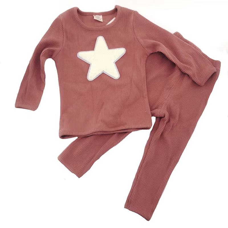 2Pcs Set Baby Clothes Long Top/Pant Children Fall Outfits Star Kid Clothes Ribbed Cotton Long Sleeves Girl Boys Clothing