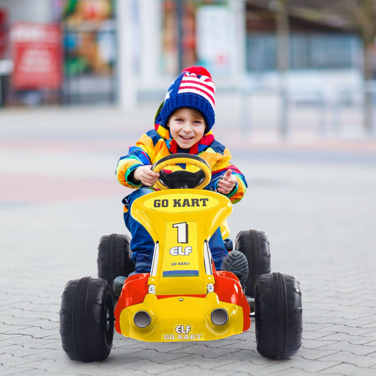 Kids Pedal Go Cart with Adjustable Seat and Non-Slip Wheels