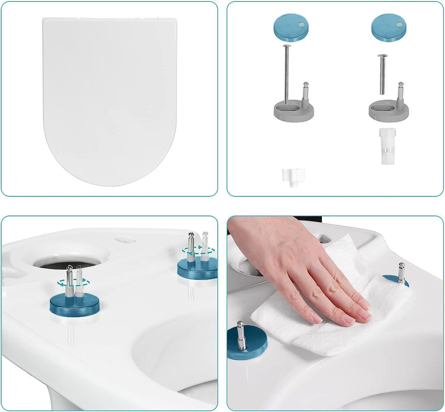 Toilet Seat Soft Close White Top D Shape Quick Release Fixing Hinges Bathroom UK