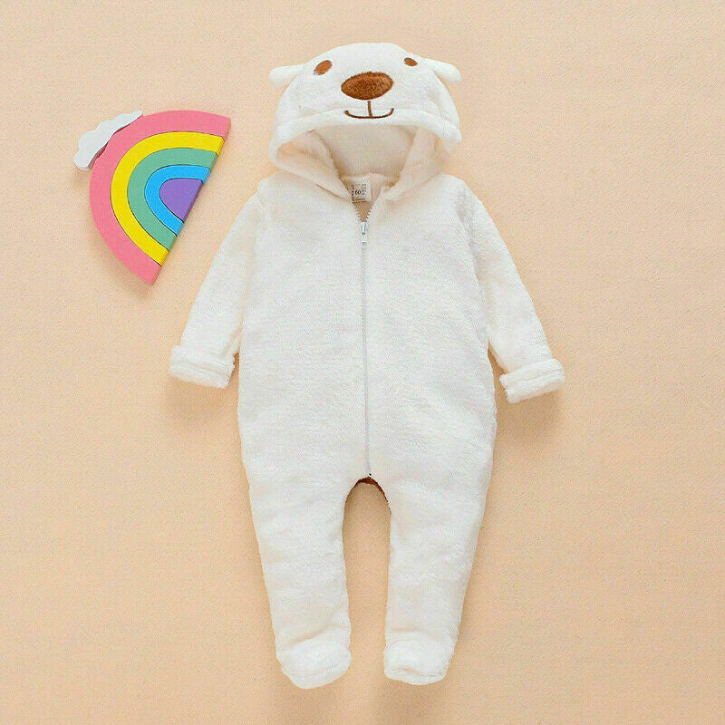 Newborn Baby Boy Girl Kids Bear Hooded Romper Jumpsuit Bodysuit Clothes Outfits