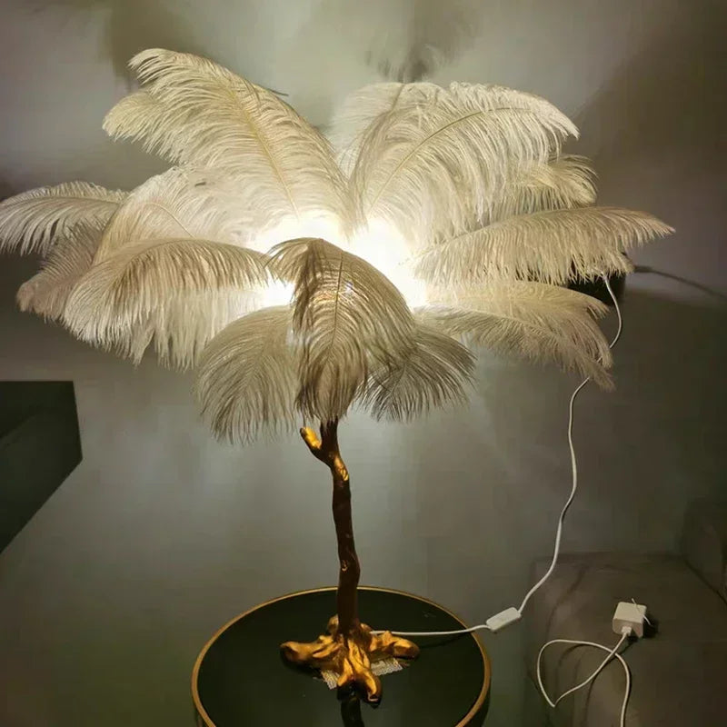 Nordic Ostrich Feather Led Floor Lamp Resin Copper Living Room Home Decor Standing Light Indoor Lighting Bedroom Bedside Light