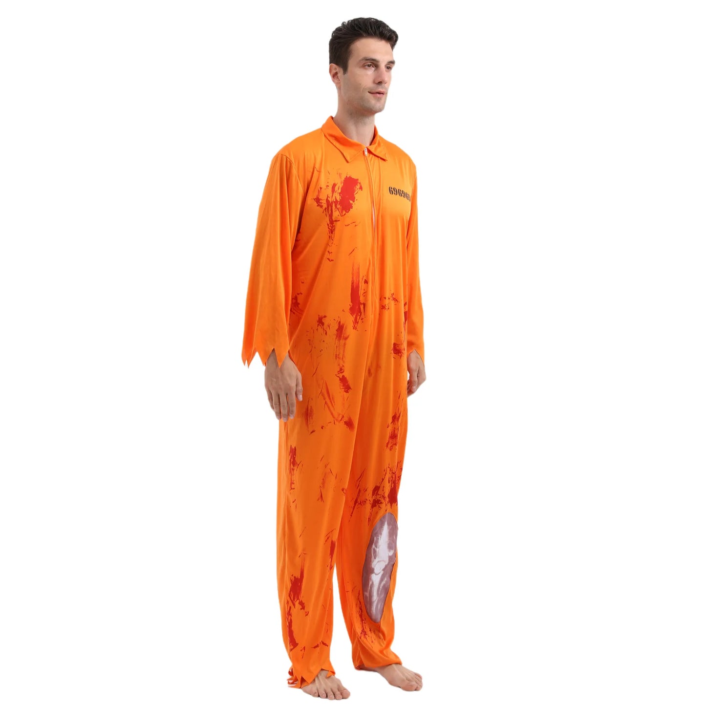 Adult Zombie Prisoner Costume Men Bloody Dead Convict Scary Halloween Costume Yellow Jumpsuit Fancy Dress Outfit