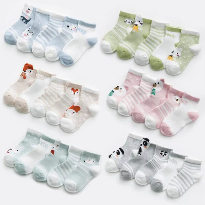 5Pairs/Lot Summer Mesh Breathable Baby Socks Newborn Cartoon Sock for Girls Boys Baby Clothes Accessories