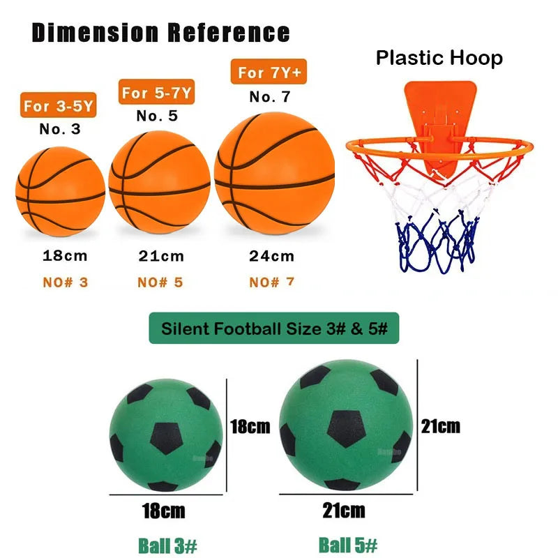 Bouncing Mute Ball Indoor Silent Basketball 24Cm Foam Basketball Silent Soft Ball Air Bounce Basket Ball Size 3/5/7 Sports Toy