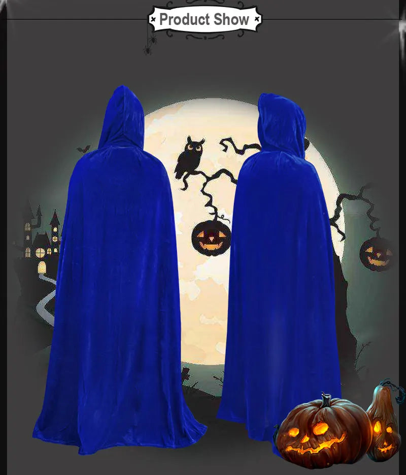 Ataullah Death Cape Long Hooded Velvet Cloak Halloween Costume Unisex Cosplay Wizard Witch Medieval Monk Robe Larp Ghost DW011